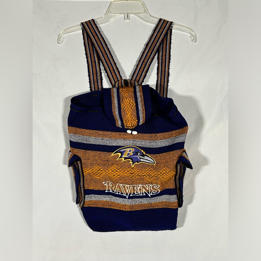 BALTIMORE RAVENS EMBROIDERED KNIT CROSS STITCH ADJUSTABLE NFL FOOTBALL BACKPACK